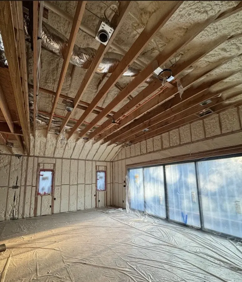 Interior walls and ceiling insulated with spray foam during new construction in Chestertown